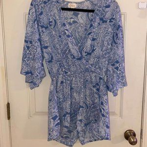 Elan White and Blue Paisley Romper